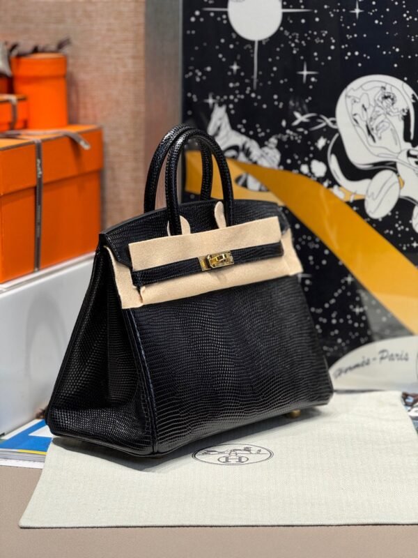 Birkin 25CM Lizard Leather CK89 Black Gold Hardware French Handmade Perfect Quality
