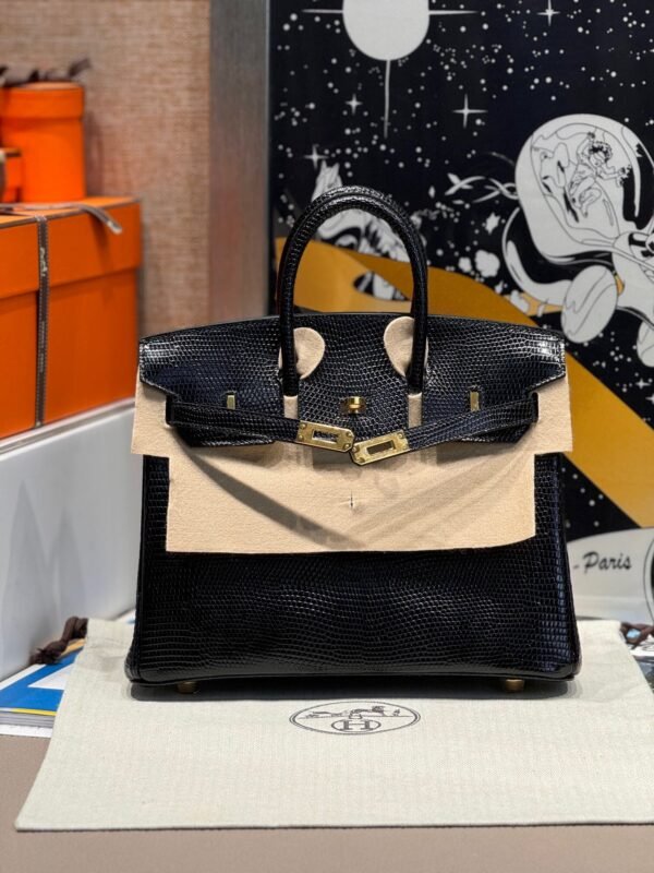 Birkin 25CM Lizard Leather CK89 Black Gold Hardware French Handmade Perfect Quality