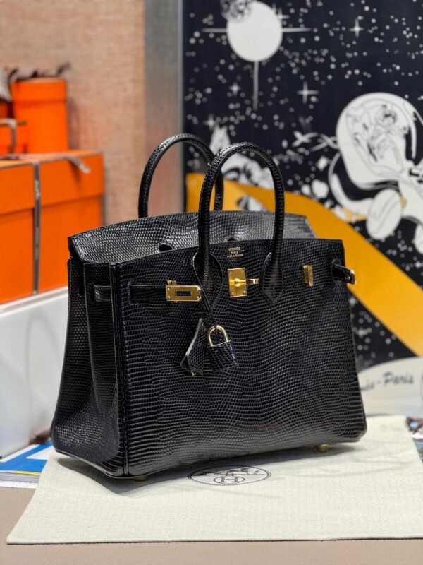 Birkin 25CM Lizard Leather CK89 Black Gold Hardware French Handmade Perfect Quality