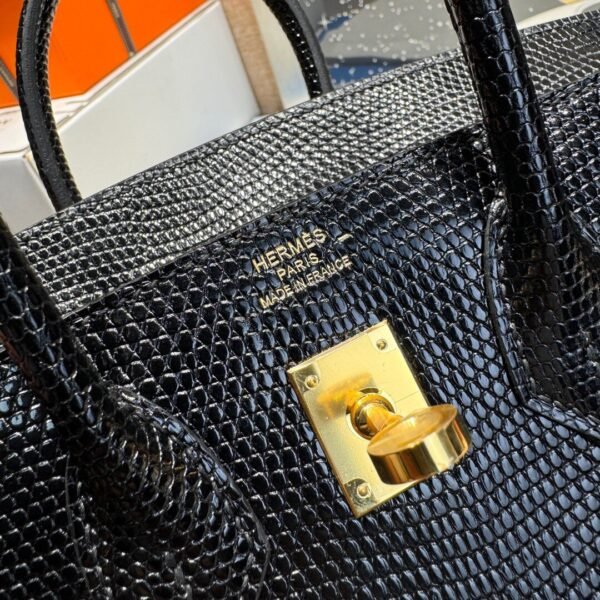Birkin 25CM Lizard Leather CK89 Black Gold Hardware French Handmade Perfect Quality