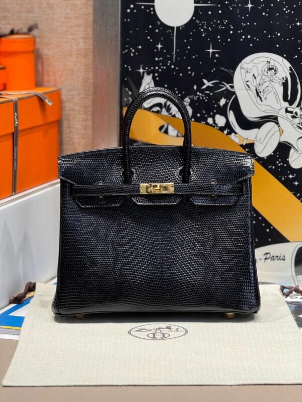 Birkin 25CM Lizard Leather CK89 Black Gold Hardware French Handmade Perfect Quality