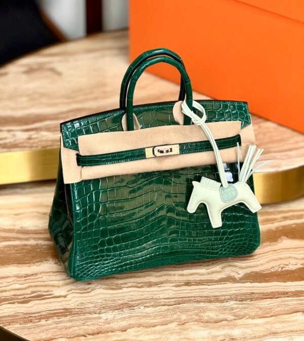 Birkin 25CM 6Q Vert Cypress Crocodile Silver Hardware French Handmade Perfect Quality