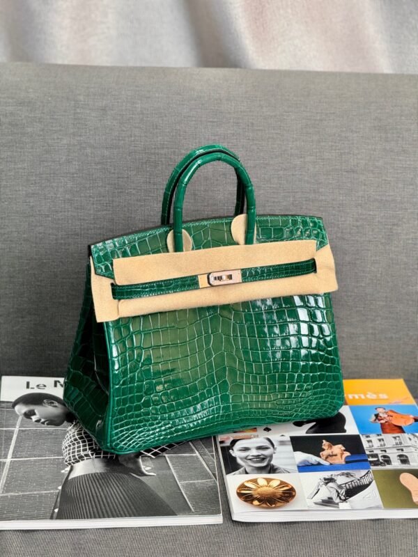 Birkin 25CM 6Q Vert Cypress Crocodile Silver Hardware French Handmade Perfect Quality