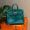 Birkin 25CM 6Q Vert Cypress Crocodile Silver Hardware French Handmade Perfect Quality