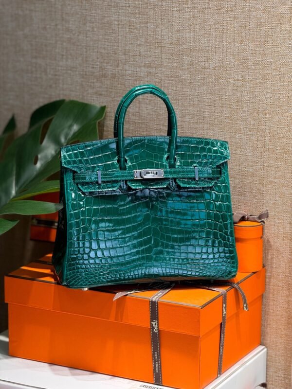 Birkin 25CM 6Q Vert Cypress Crocodile Silver Hardware French Handmade Perfect Quality