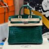 Birkin 25CM 6Q Vert Cypress Crocodile Silver Hardware French Handmade Perfect Quality