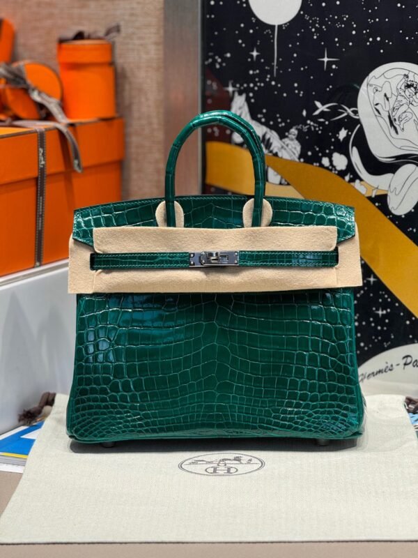 Birkin 25CM 6Q Vert Cypress Crocodile Silver Hardware French Handmade Perfect Quality