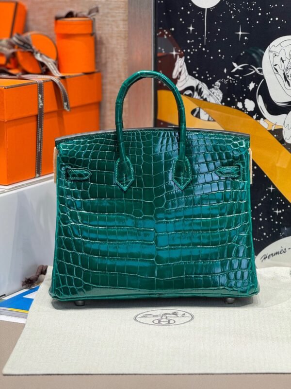 Birkin 25CM 6Q Vert Cypress Crocodile Silver Hardware French Handmade Perfect Quality