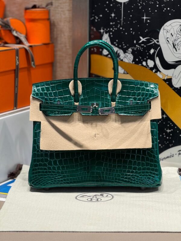 Birkin 25CM 6Q Vert Cypress Crocodile Silver Hardware French Handmade Perfect Quality