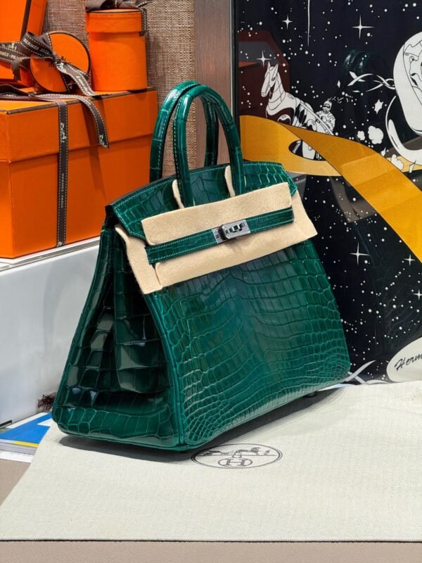Birkin 25CM 6Q Vert Cypress Crocodile Silver Hardware French Handmade Perfect Quality