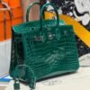 Birkin 25CM 6Q Vert Cypress Crocodile Silver Hardware French Handmade Perfect Quality
