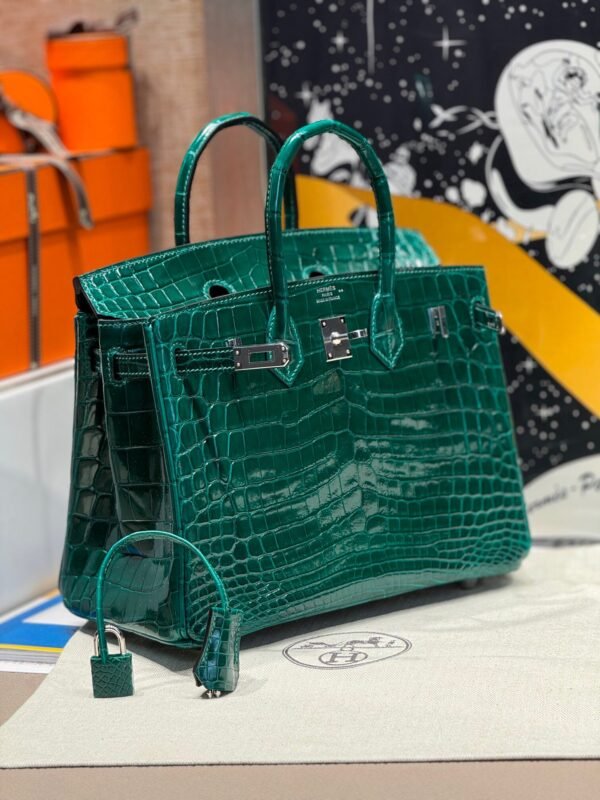 Birkin 25CM 6Q Vert Cypress Crocodile Silver Hardware French Handmade Perfect Quality