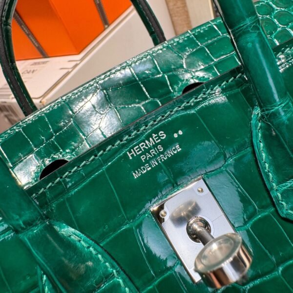 Birkin 25CM 6Q Vert Cypress Crocodile Silver Hardware French Handmade Perfect Quality