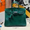 Birkin 25CM 6Q Vert Cypress Crocodile Silver Hardware French Handmade Perfect Quality