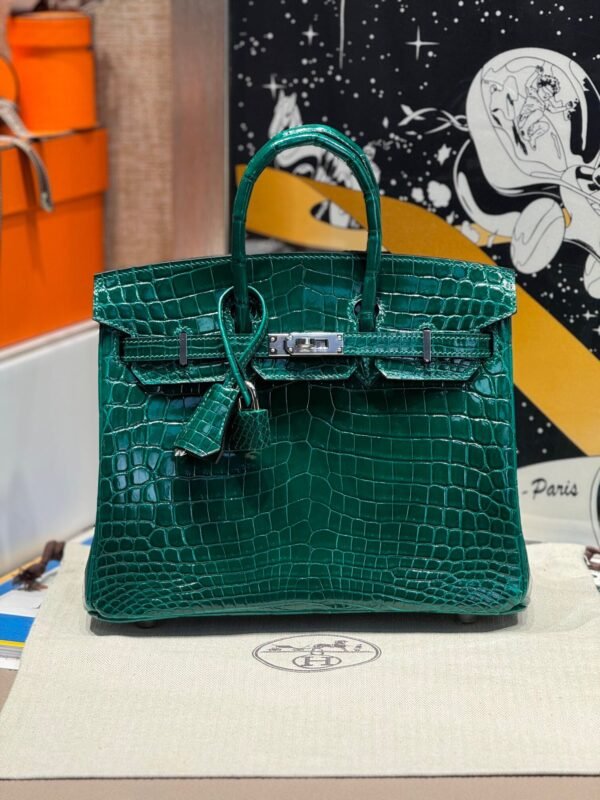 Birkin 25CM 6Q Vert Cypress Crocodile Silver Hardware French Handmade Perfect Quality