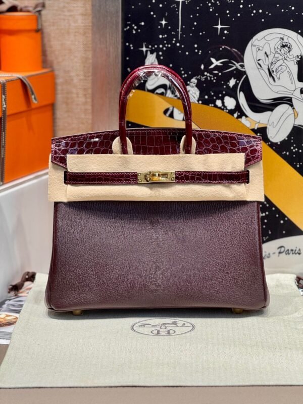 Birkin 25CM Touch Bordeaux Chever / Crocodile Leather Gold Hardware French Handmade Perfect Quality