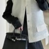 Birkin 25CM Special Order So Pearl grey / Black Brushed Silver Chever Leather Perfect Quality