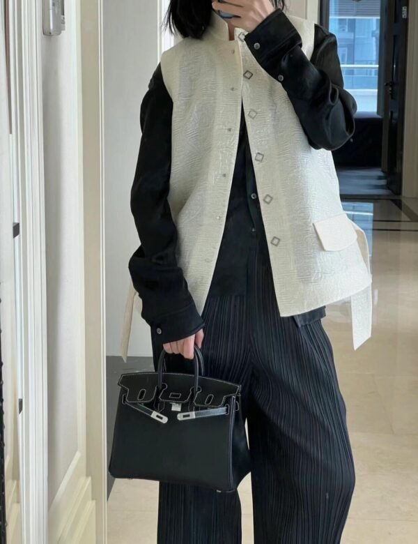 Birkin 25CM Special Order So Pearl grey / Black Brushed Silver Chever Leather Perfect Quality