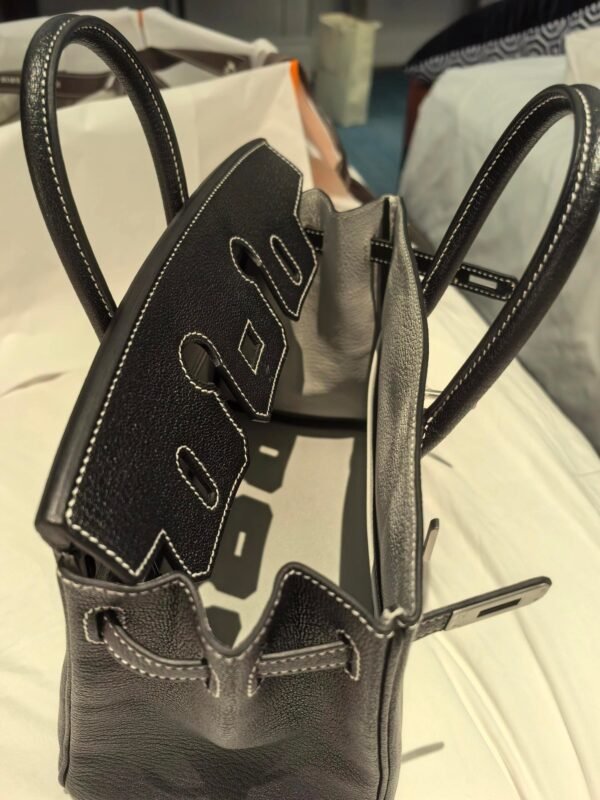 Birkin 25CM Special Order So Pearl grey / Black Brushed Silver Chever Leather Perfect Quality