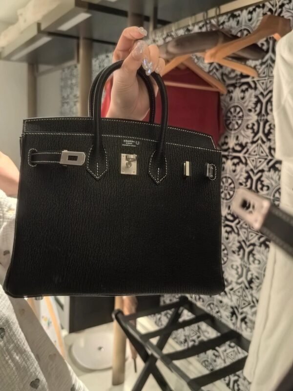 Birkin 25CM Chever Leather So Black / Lime Silver Hardware French Handmade Perfect Quality