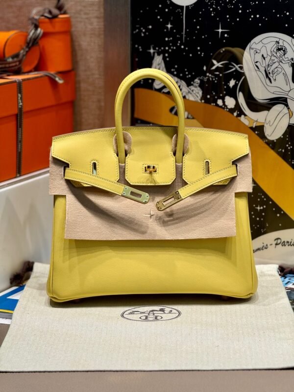 Birkin 25CM 1Z Jaune Poussin Swift Leather Gold Hardware French Handmade Perfect Quality