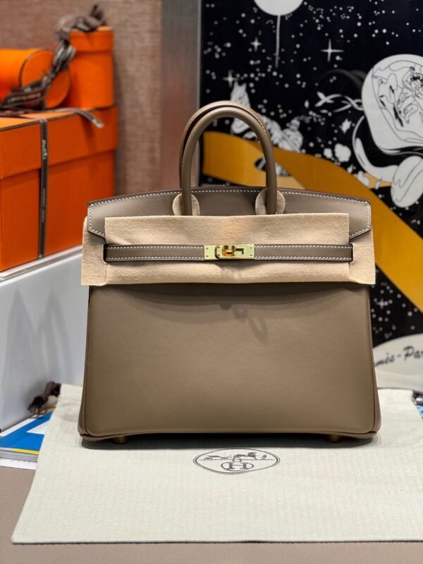 Birkin 25CM CK18 Etoupe Swift Leather Gold Hardware French Handmade Perfect Quality