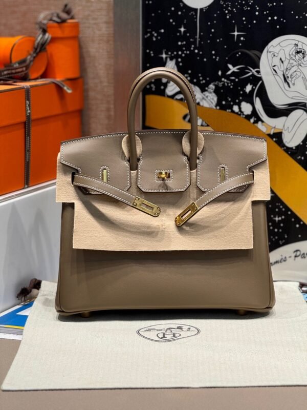 Birkin 25CM CK18 Etoupe Swift Leather Gold Hardware French Handmade Perfect Quality