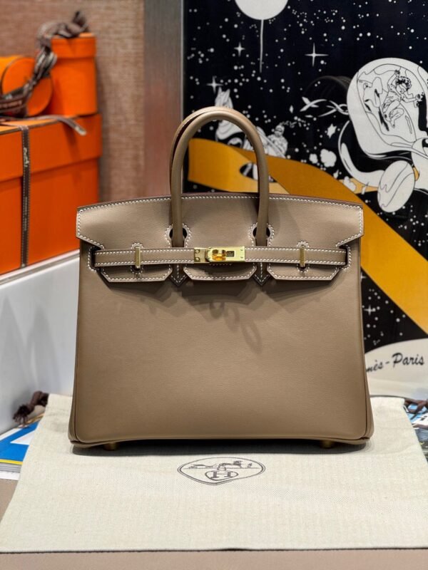 Birkin 25CM CK18 Etoupe Swift Leather Gold Hardware French Handmade Perfect Quality