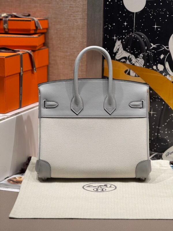 HERMÈS Birkin 25cm P0 Pantine Swift Leather & Canvas Silver Hardware – French Handmade 02 HERMÈS Birkin 25cm P0 Pantine Swift Leather & Canvas Silver Hardware – French Handmade