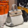 HERMÈS Birkin 25cm P0 Pantine Swift Leather & Canvas Silver Hardware – French Handmade