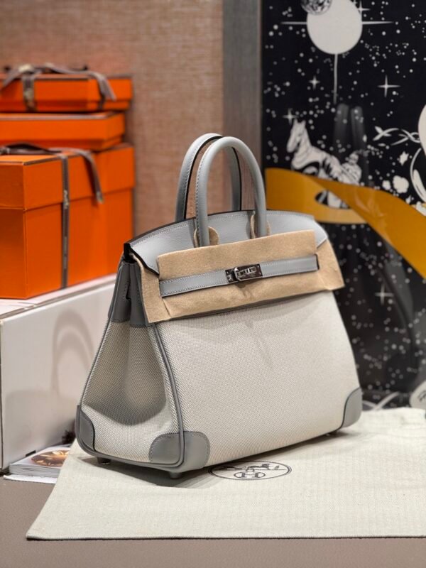 HERMÈS Birkin 25cm P0 Pantine Swift Leather & Canvas Silver Hardware – French Handmade 03 HERMÈS Birkin 25cm P0 Pantine Swift Leather & Canvas Silver Hardware – French Handmade
