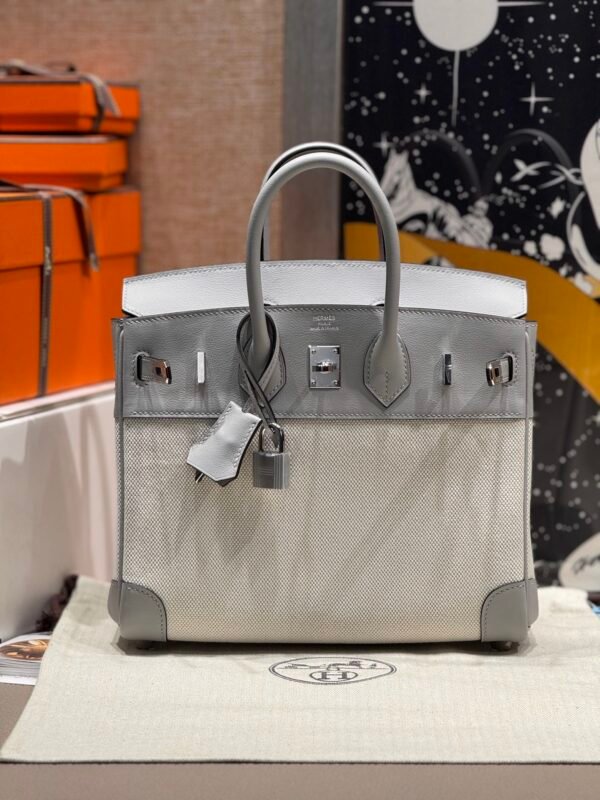 HERMÈS Birkin 25cm P0 Pantine Swift Leather & Canvas Silver Hardware – French Handmade 05 HERMÈS Birkin 25cm P0 Pantine Swift Leather & Canvas Silver Hardware – French Handmade