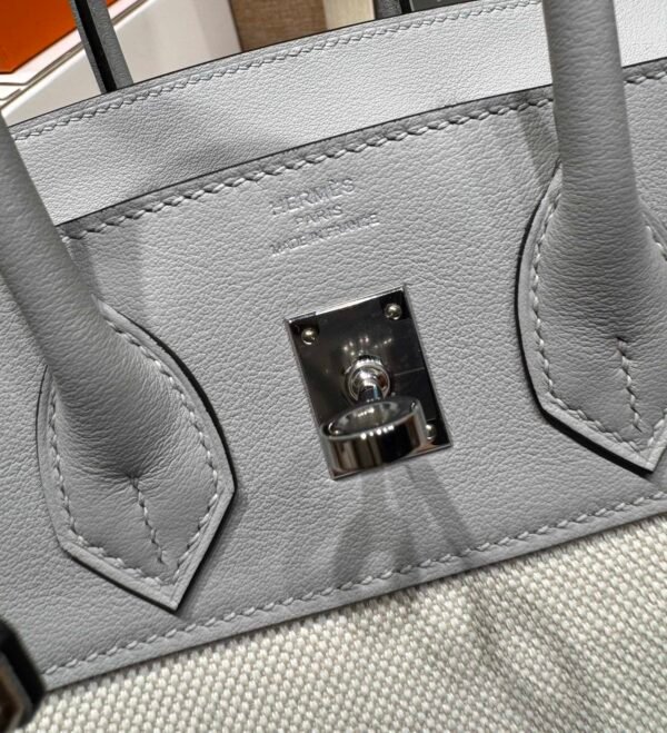 HERMÈS Birkin 25cm P0 Pantine Swift Leather & Canvas Silver Hardware – French Handmade 07 HERMÈS Birkin 25cm P0 Pantine Swift Leather & Canvas Silver Hardware – French Handmade