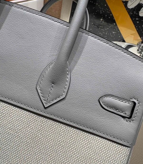 HERMÈS Birkin 25cm P0 Pantine Swift Leather & Canvas Silver Hardware – French Handmade 08 HERMÈS Birkin 25cm P0 Pantine Swift Leather & Canvas Silver Hardware – French Handmade