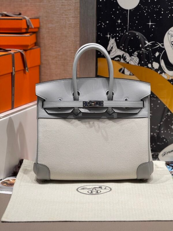 HERMÈS Birkin 25cm P0 Pantine Swift Leather & Canvas Silver Hardware – French Handmade 09 HERMÈS Birkin 25cm P0 Pantine Swift Leather & Canvas Silver Hardware – French Handmade
