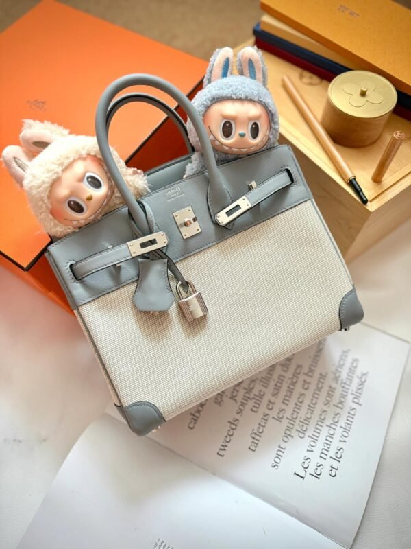 HERMÈS Birkin 25cm P0 Pantine Swift Leather & Canvas Silver Hardware – French Handmade 10 HERMÈS Birkin 25cm P0 Pantine Swift Leather & Canvas Silver Hardware – French Handmade