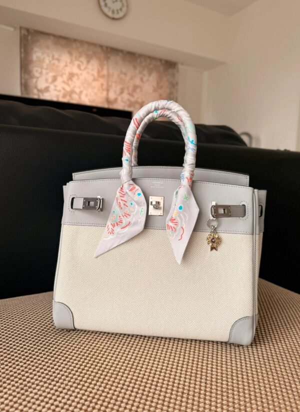 HERMÈS Birkin 25cm P0 Pantine Swift Leather & Canvas Silver Hardware – French Handmade 11 HERMÈS Birkin 25cm P0 Pantine Swift Leather & Canvas Silver Hardware – French Handmade