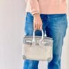 HERMÈS Birkin 25cm P0 Pantine Swift Leather & Canvas Silver Hardware – French Handmade