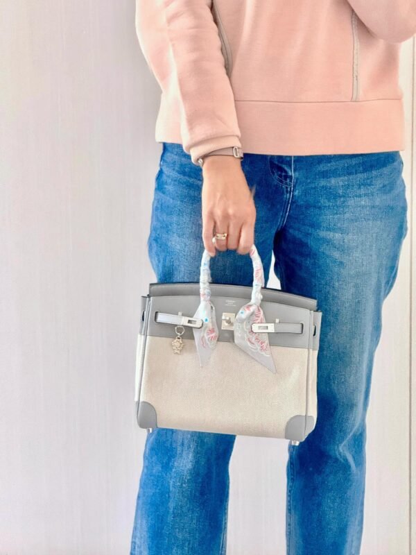 HERMÈS Birkin 25cm P0 Pantine Swift Leather & Canvas Silver Hardware – French Handmade 12 HERMÈS Birkin 25cm P0 Pantine Swift Leather & Canvas Silver Hardware – French Handmade