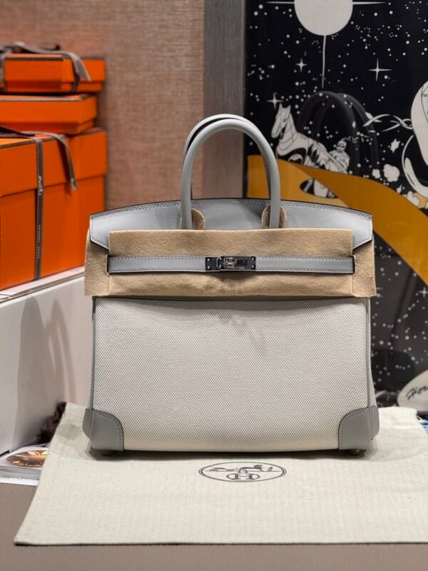 HERMÈS Birkin 25cm P0 Pantine Swift Leather & Canvas Silver Hardware – French Handmade HERMÈS Birkin 25cm P0 Pantine Swift Leather & Canvas Silver Hardware – French Handmade