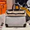 Sac Birkin 25CM Toile CK46 Ebene Swift Leather : Canvas Silver Hardware French Handmade Perfect Quality 02 Sac Birkin 25CM Toile CK46 Ebene Swift Leather / Canvas Silver Hardware French Handmade Perfect Quality