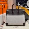 Sac Birkin 25CM Toile CK46 Ebene Swift Leather : Canvas Silver Hardware French Handmade Perfect Quality 03 Sac Birkin 25CM Toile CK46 Ebene Swift Leather / Canvas Silver Hardware French Handmade Perfect Quality