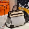 Sac Birkin 25CM Toile CK46 Ebene Swift Leather : Canvas Silver Hardware French Handmade Perfect Quality 04 Sac Birkin 25CM Toile CK46 Ebene Swift Leather / Canvas Silver Hardware French Handmade Perfect Quality