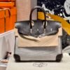 Sac Birkin 25CM Toile CK46 Ebene Swift Leather : Canvas Silver Hardware French Handmade Perfect Quality 05 Sac Birkin 25CM Toile CK46 Ebene Swift Leather / Canvas Silver Hardware French Handmade Perfect Quality
