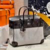 Sac Birkin 25CM Toile CK46 Ebene Swift Leather : Canvas Silver Hardware French Handmade Perfect Quality 06 Sac Birkin 25CM Toile CK46 Ebene Swift Leather / Canvas Silver Hardware French Handmade Perfect Quality