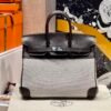 Sac Birkin 25CM Toile CK46 Ebene Swift Leather : Canvas Silver Hardware French Handmade Perfect Quality 10 Sac Birkin 25CM Toile CK46 Ebene Swift Leather / Canvas Silver Hardware French Handmade Perfect Quality